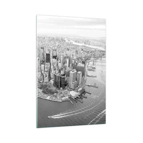 Glasbild - Bild auf glas - Luftaufnahme von Manhattan in Schwarzweiß - 80x120cm - Und wie kann es man nicht lieben? - Moderne Wanddekoration für Wohnzimmer und Schlafzimmer ARTTOR