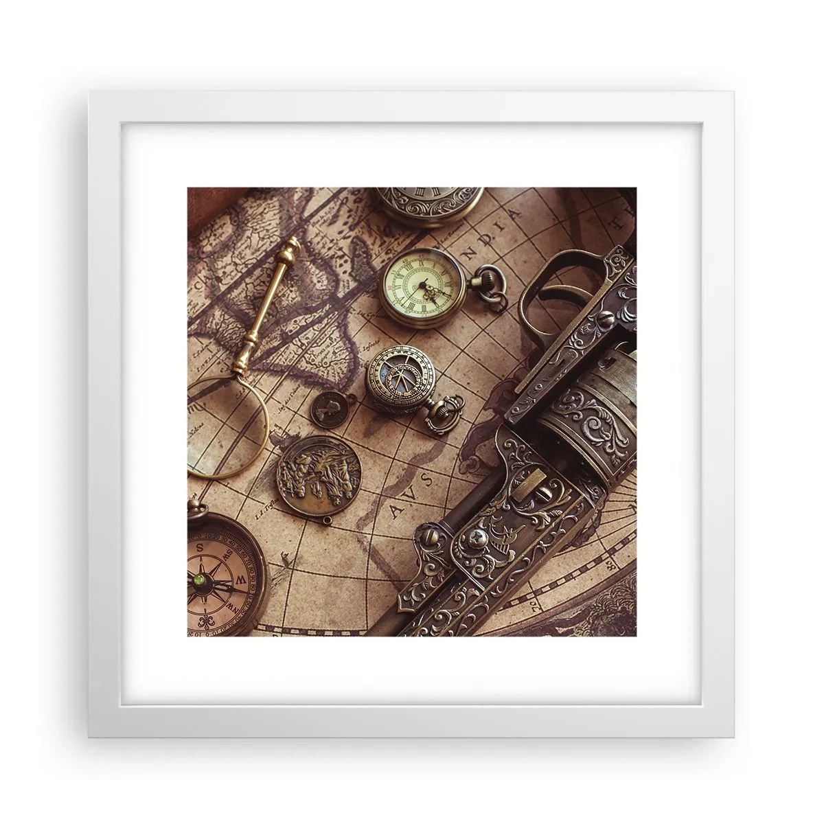 Poster in einem weißen Rahmen - Das Abenteuer ruft - 30x30 cm