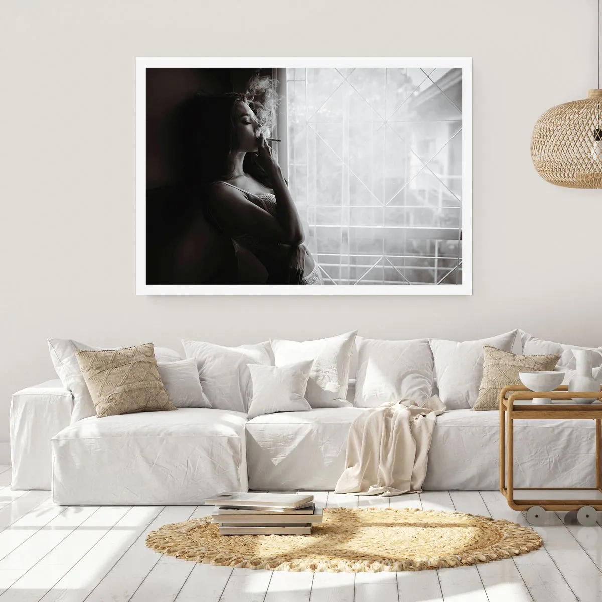 Poster - Eine Frau in sinnlicher Pose auf einem Schwarzweißfoto - 100x70cm - Sinnlicher Moment - Moderne Wanddekoration für Wohnzimmer und Schlafzimmer ARTTOR