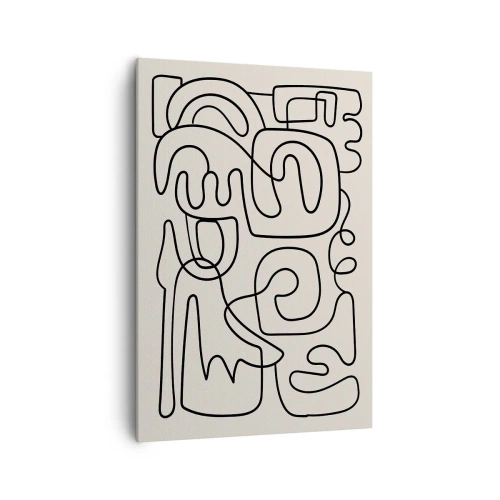 Bild auf Leinwand - Leinwandbild - Abstraktes Linienkunstmuster in Schwarz auf hellem Hintergrund - 70x100cm - Folge der Spur - Moderne Wanddekoration für Wohnzimmer und Schlafzimmer ARTTOR