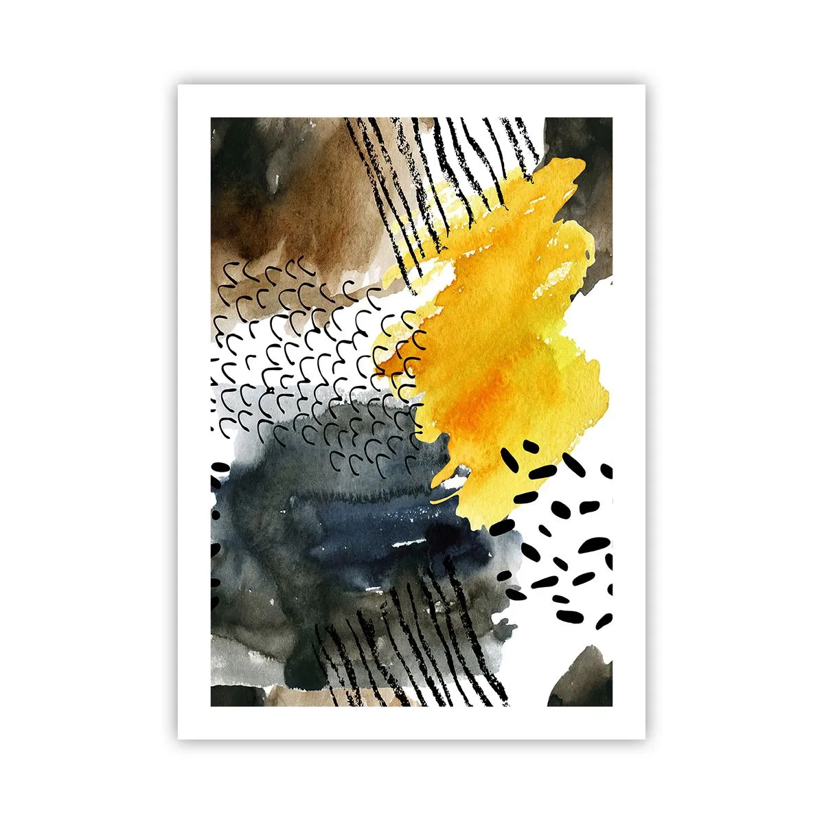 Poster - Abstrakte Komposition in Gelb- und Schwarztönen - 50x70cm - Ein Treffen der Elemente der Natur - Moderne Wanddekoration für Wohnzimmer und Schlafzimmer ARTTOR