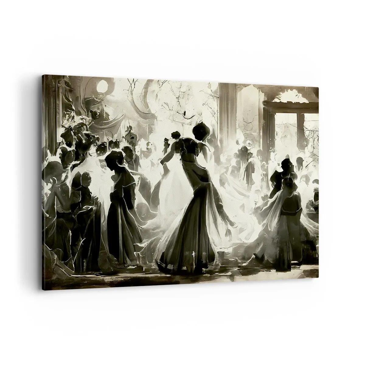 Bild auf Leinwand - Leinwandbild - Ball im Retro-Stil in Schwarz und Weiß - 120x80cm - Die große Maskerade - Moderne Wanddekoration für Wohnzimmer und Schlafzimmer ARTTOR