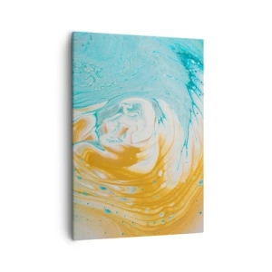 Bild auf Leinwand - Leinwandbild - Abstrakte Wellen in Blau- und Goldtönen auf Leinwand - 50x70cm - Pastellwirbel - Moderne Wanddekoration für Wohnzimmer und Schlafzimmer ARTTOR