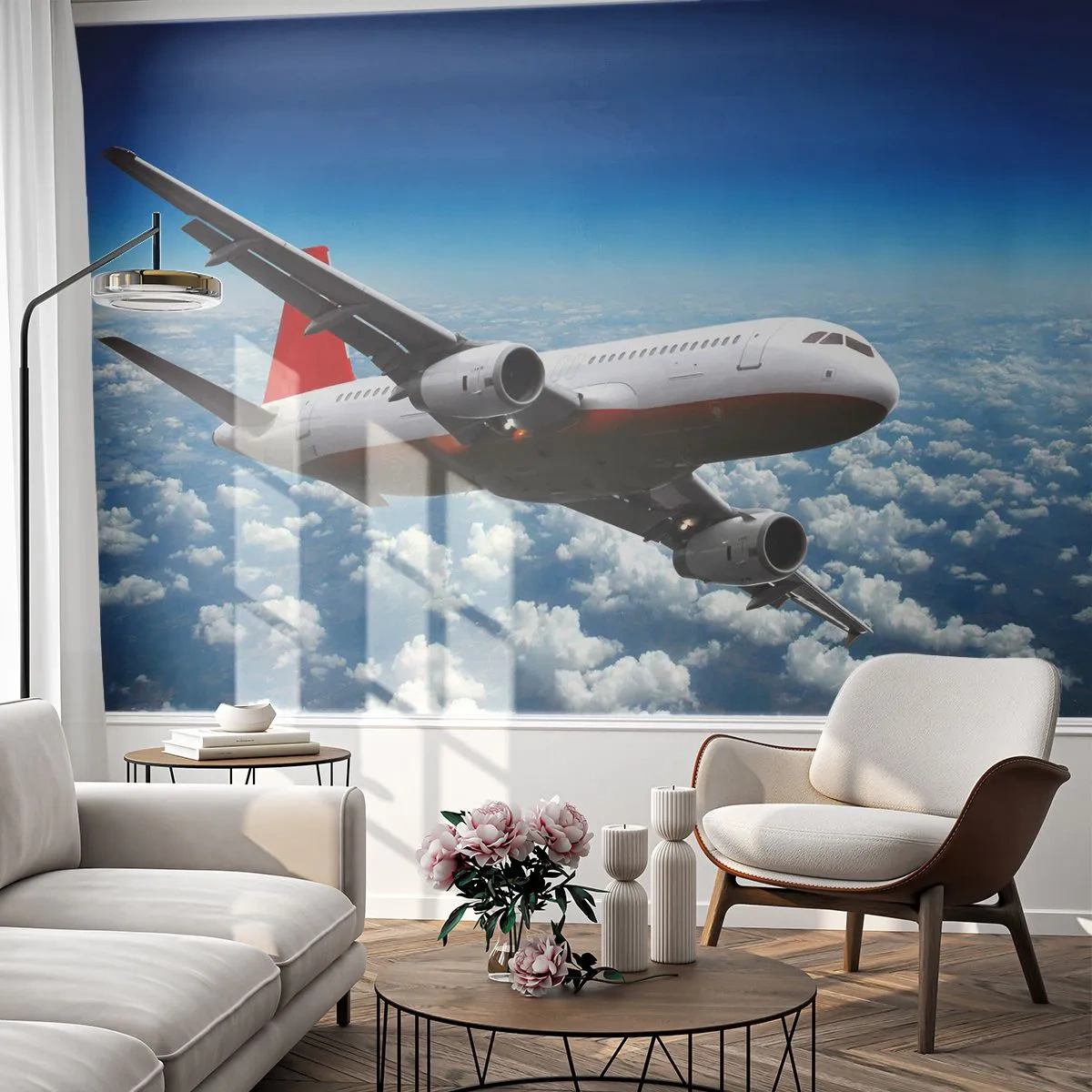 Fototapete Premium Canvas - Entferne dich von allem - Flugzeug, Reisen, Wolken - 250x175 cm