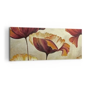 Bild auf Leinwand - Leinwandbild - Dezente Blumen in Rot- und Goldtönen auf hellem Untergrund - 120x50cm - Weideland - Moderne Wanddekoration für Wohnzimmer und Schlafzimmer ARTTOR