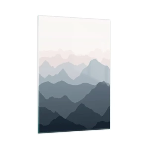 Glasbild - Bild auf glas - Dezente Bergschichten in Grau- und Blautönen - 80x120cm - Wellen der Berge - Moderne Wanddekoration für Wohnzimmer und Schlafzimmer ARTTOR