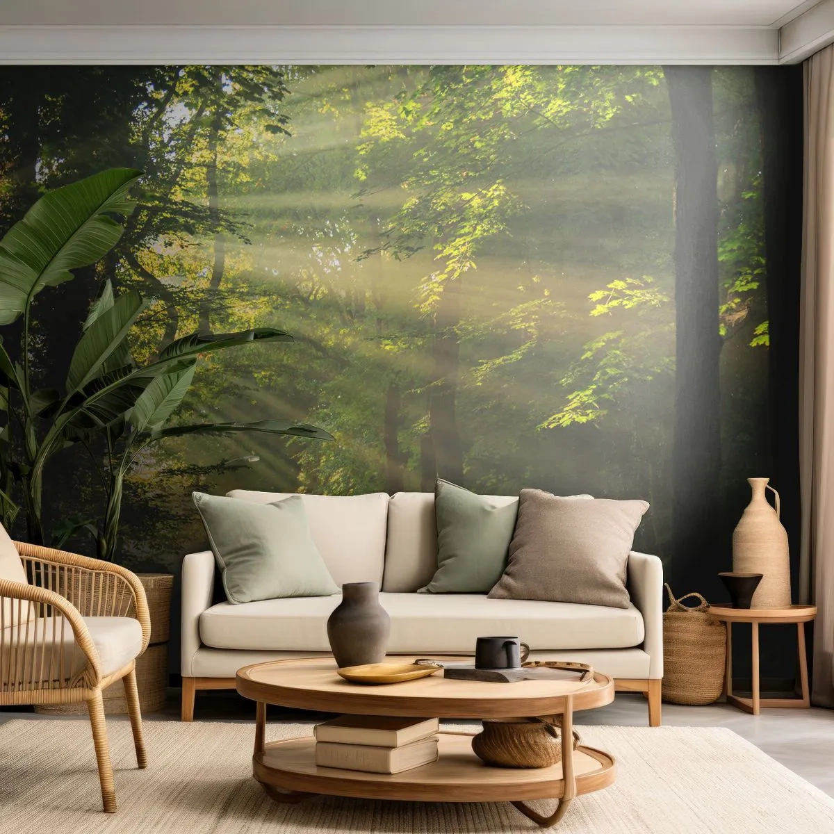 Fototapete Premium Sand - Ein Waldweg, beleuchtet von den Sonnenstrahlen - 100x70cm - Waldmoment - Moderne Wanddekoration für Wohnzimmer und Schlafzimmer ARTTOR