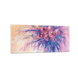 Glasbild - Bild auf glas - Ein Strauß Rosen in Pastellfarben - 120x50cm - Rosenbrunnen - Moderne Wanddekoration für Wohnzimmer und Schlafzimmer ARTTOR