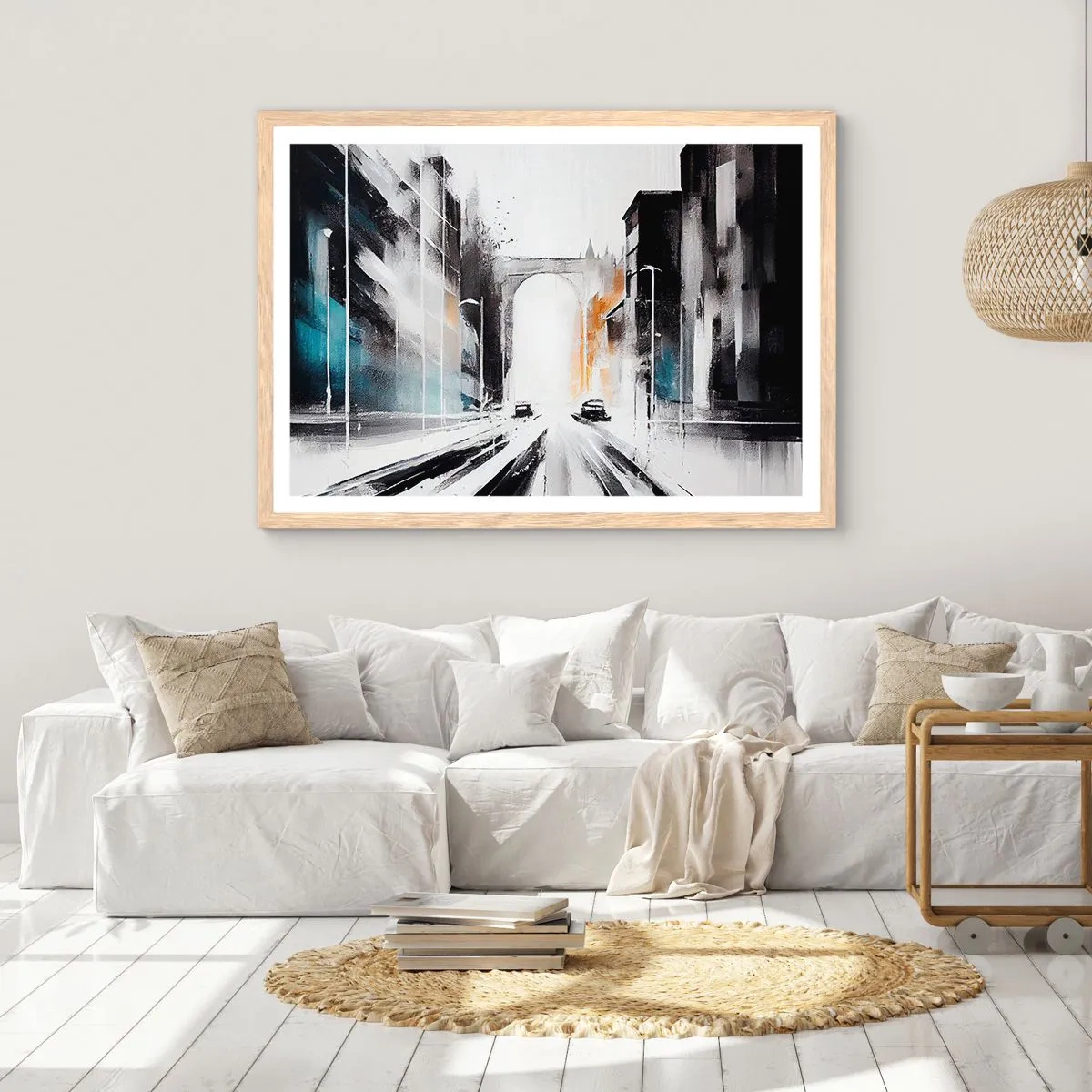 Poster in einem Rahmen aus heller Eiche - Stadtstudie: Architektur und Bewegung - 100x70 cm