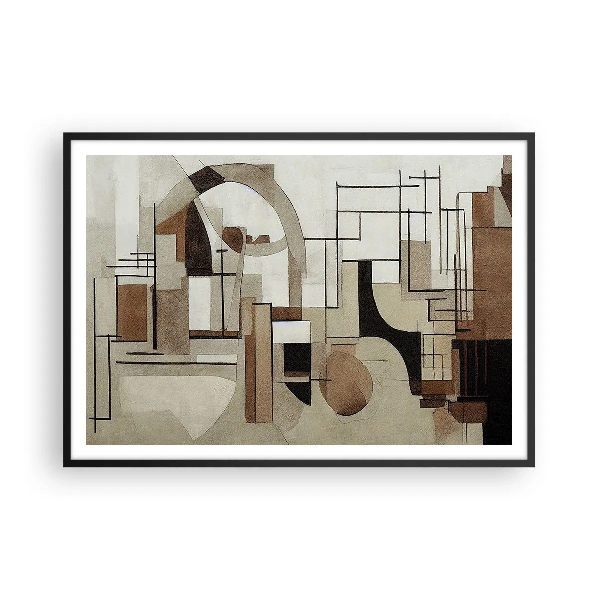 Poster in einem schwarzem Rahmen - Architektonische Abstraktion in Beige und Braun - 100x70cm - Stadtbild 2.0 - Moderne Wanddekoration für Wohnzimmer und Schlafzimmer ARTTOR