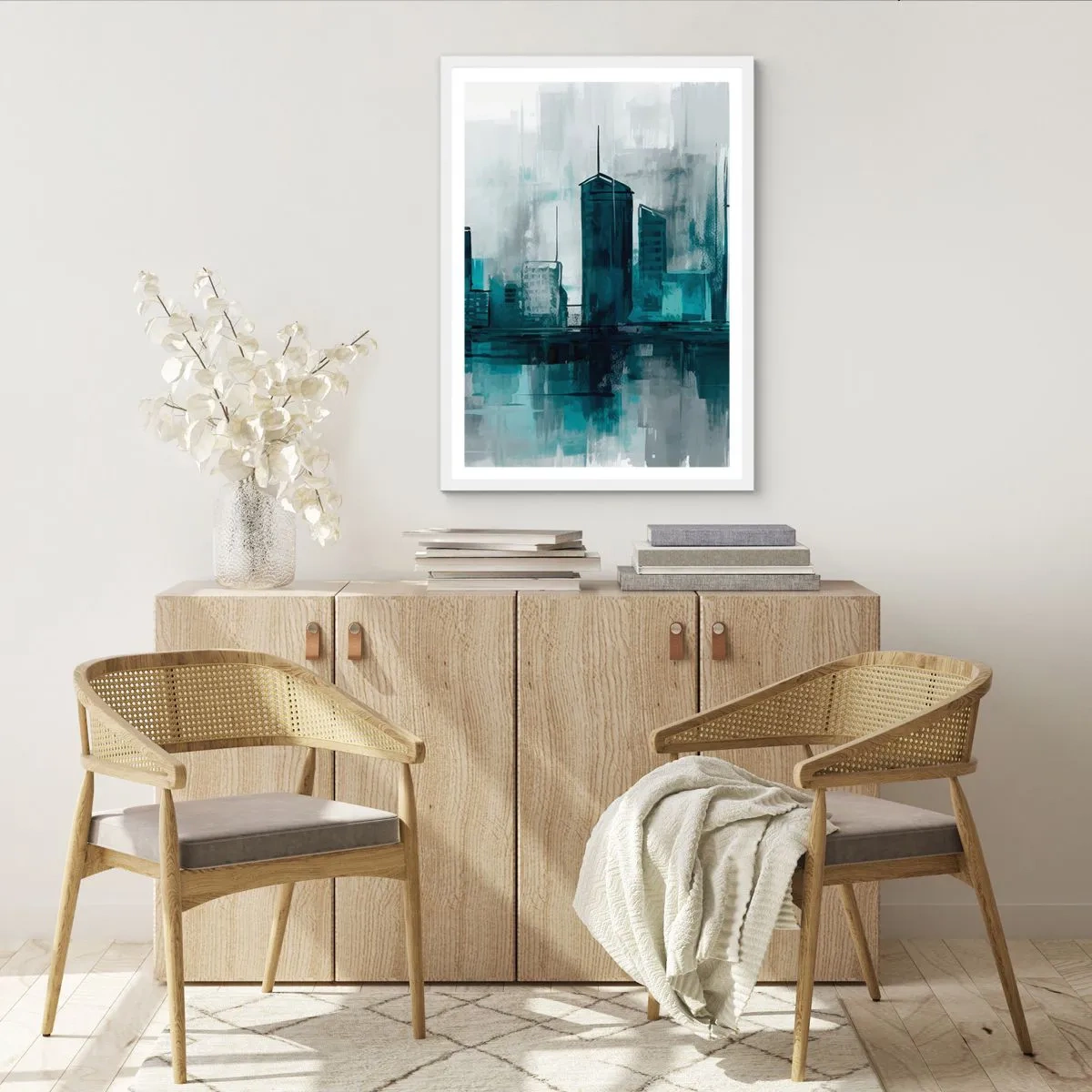 Poster in einem weißen Rahmen - Eine Stadt in der Farbe des Regens - 50x70 cm