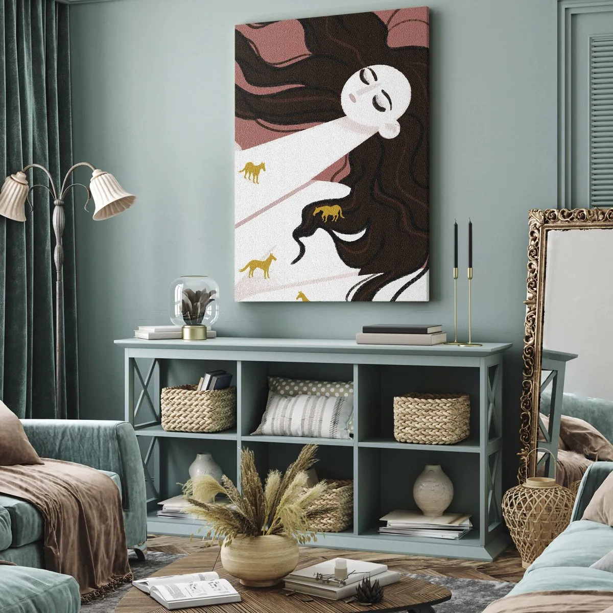 Bild auf Leinwand - Leinwandbild - Traum von einem goldenen Pferd - 55x100 cm