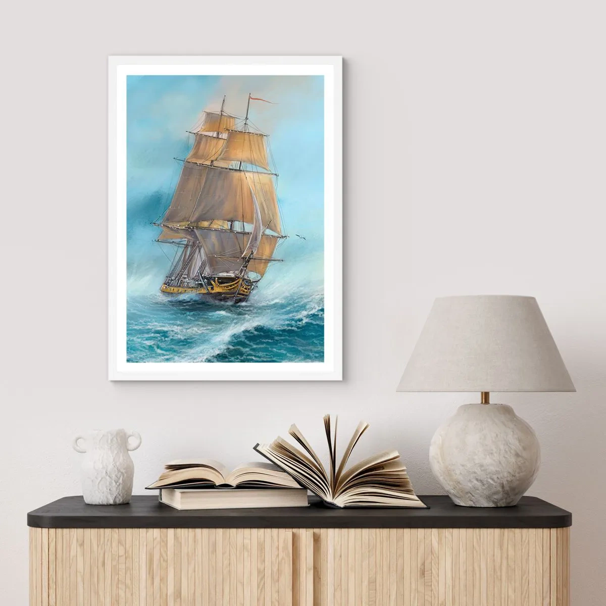 Poster in einem weißen Rahmen - Über die Wellen gleiten - 61x91 cm