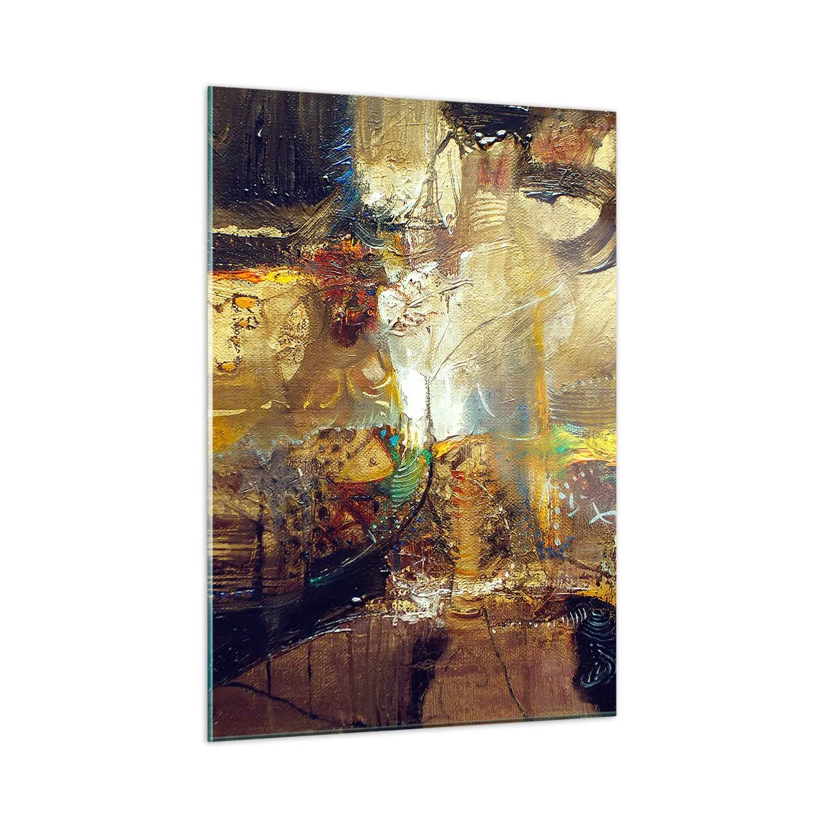 Glasbild - Bild auf glas - Abstrakte Komposition in Gold- und Brauntönen - 50x70cm - Kalt, wärmer, heiß - Moderne Wanddekoration für Wohnzimmer und Schlafzimmer ARTTOR