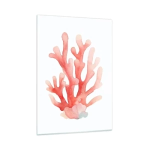 Glasbild - Bild auf glas - Aquarell rosa Koralle auf weißem Hintergrund - 50x70cm - Korallenfarbene Koralle - Moderne Wanddekoration für Wohnzimmer und Schlafzimmer ARTTOR