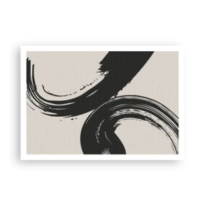 Poster - Dynamische Pinselstriche in Schwarz auf hellem Hintergrund - 100x70cm - Ausladend und kreisförmig - Moderne Wanddekoration für Wohnzimmer und Schlafzimmer ARTTOR