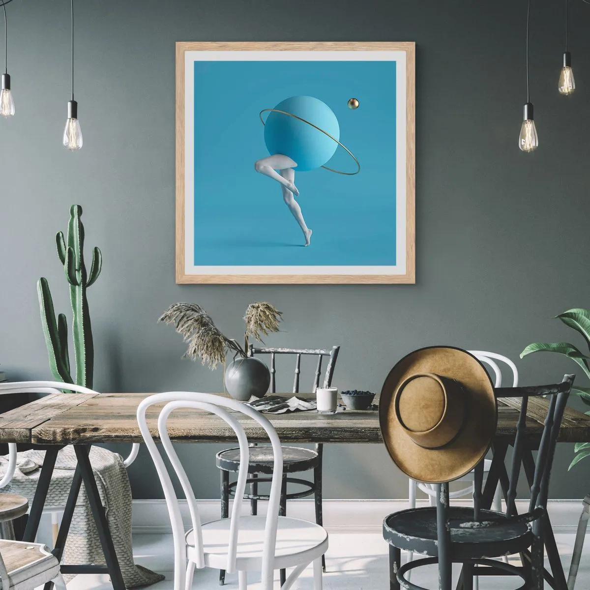 Poster in einem Rahmen aus heller Eiche - Und die Planeten spielen verrückt - 40x40 cm