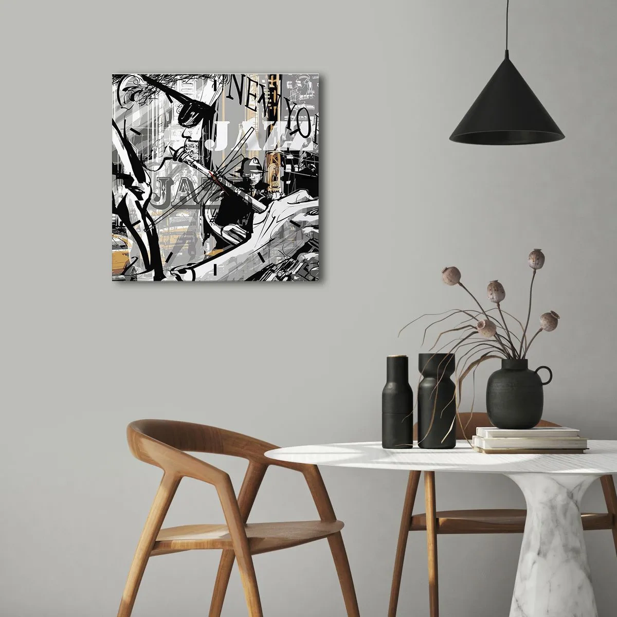 Wanduhr - Glasuhr - New Yorker Jazzszene - 30x30cm - Im Rhythmus von New York - Moderne Wanddekoration für Wohnzimmer und Schlafzimmer ARTTOR