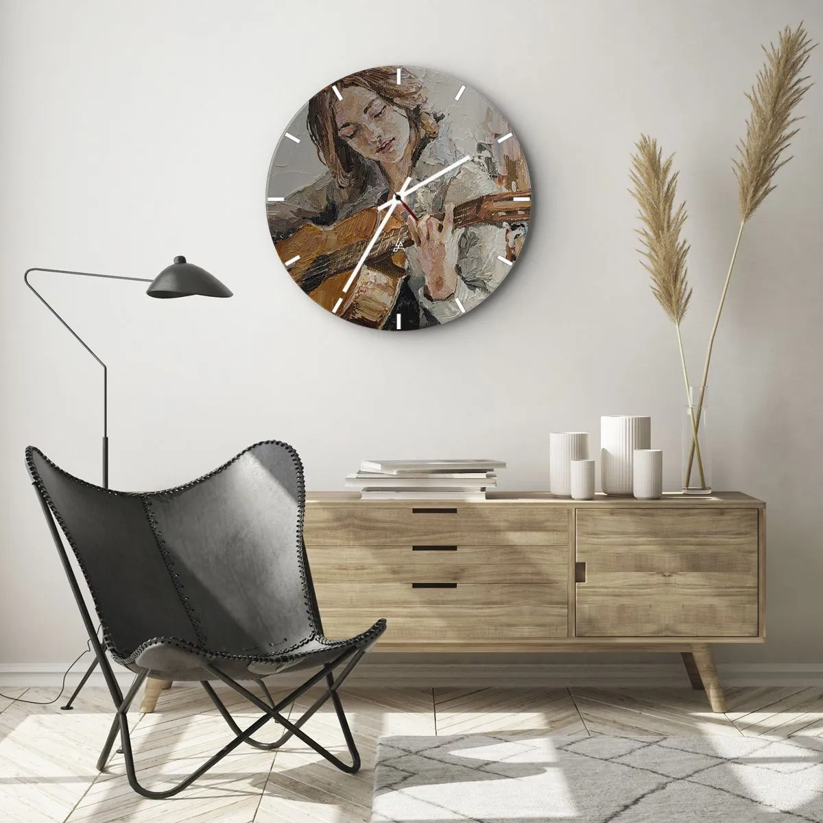 Wanduhr - Glasuhr - Konzert für Gitarre und Mädchenherz - 40x40 cm