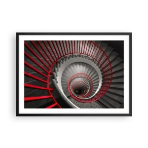 Poster in einem schwarzem Rahmen - Wendeltreppe mit roten Handläufen in dynamischer Perspektive - 70x50cm - Architekturspaß - Moderne Wanddekoration für Wohnzimmer und Schlafzimmer ARTTOR