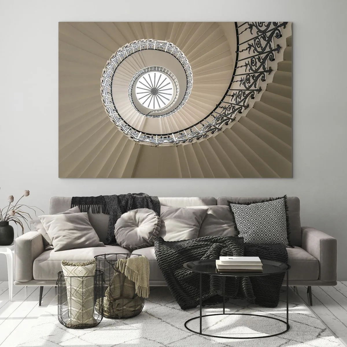 Glasbild - Bild auf glas - Ein Blick auf eine Wendeltreppe, die einer Muschel ähnelt - 70x50cm - Im Inneren der Muschel - Moderne Wanddekoration für Wohnzimmer und Schlafzimmer ARTTOR