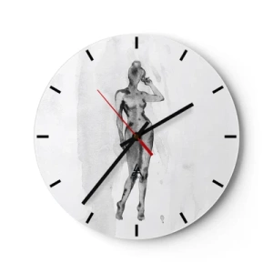 Wanduhr - Glasuhr - Silhouette einer Frau im Aquarellstil auf weißem Hintergrund - 30x30cm - Eine Studie über das Ideal der Weiblichkeit - Moderne Wanddekoration für Wohnzimmer, Küche und Schlafzimmer ARTTOR
