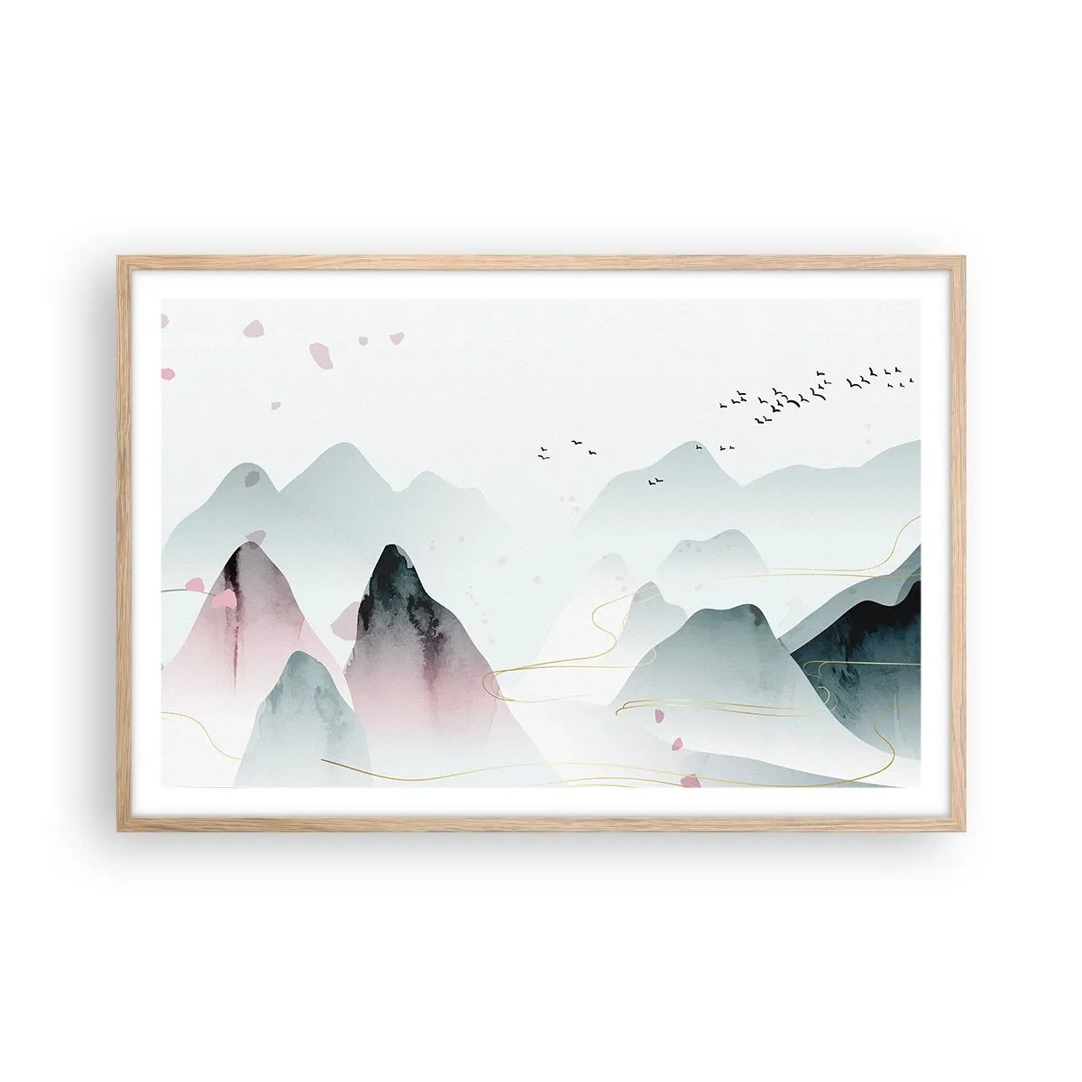 Poster in einem Rahmen aus heller Eiche - Über die Gipfel - 91x61 cm