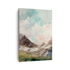 Bild auf Leinwand - Leinwandbild - Malerische Berge mit pastellfarbenem Himmel - 70x100cm - Felsklingen - Moderne Wanddekoration für Wohnzimmer und Schlafzimmer ARTTOR