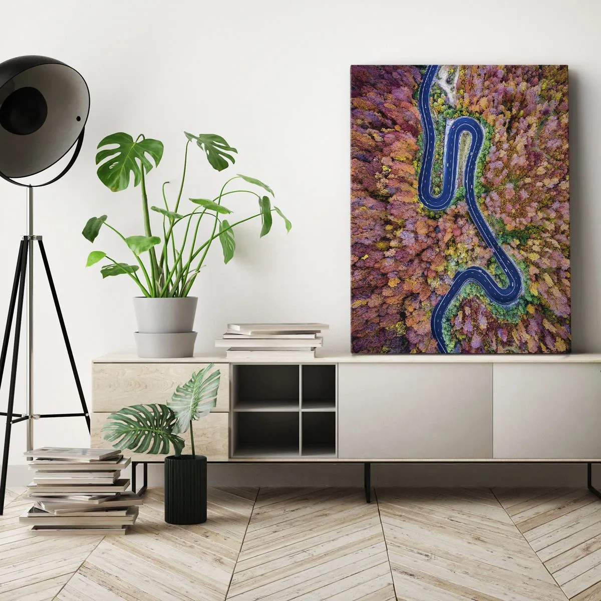 Bild auf Leinwand - Leinwandbild - Kurvenreicher Weg durch den Wald - 65x120 cm