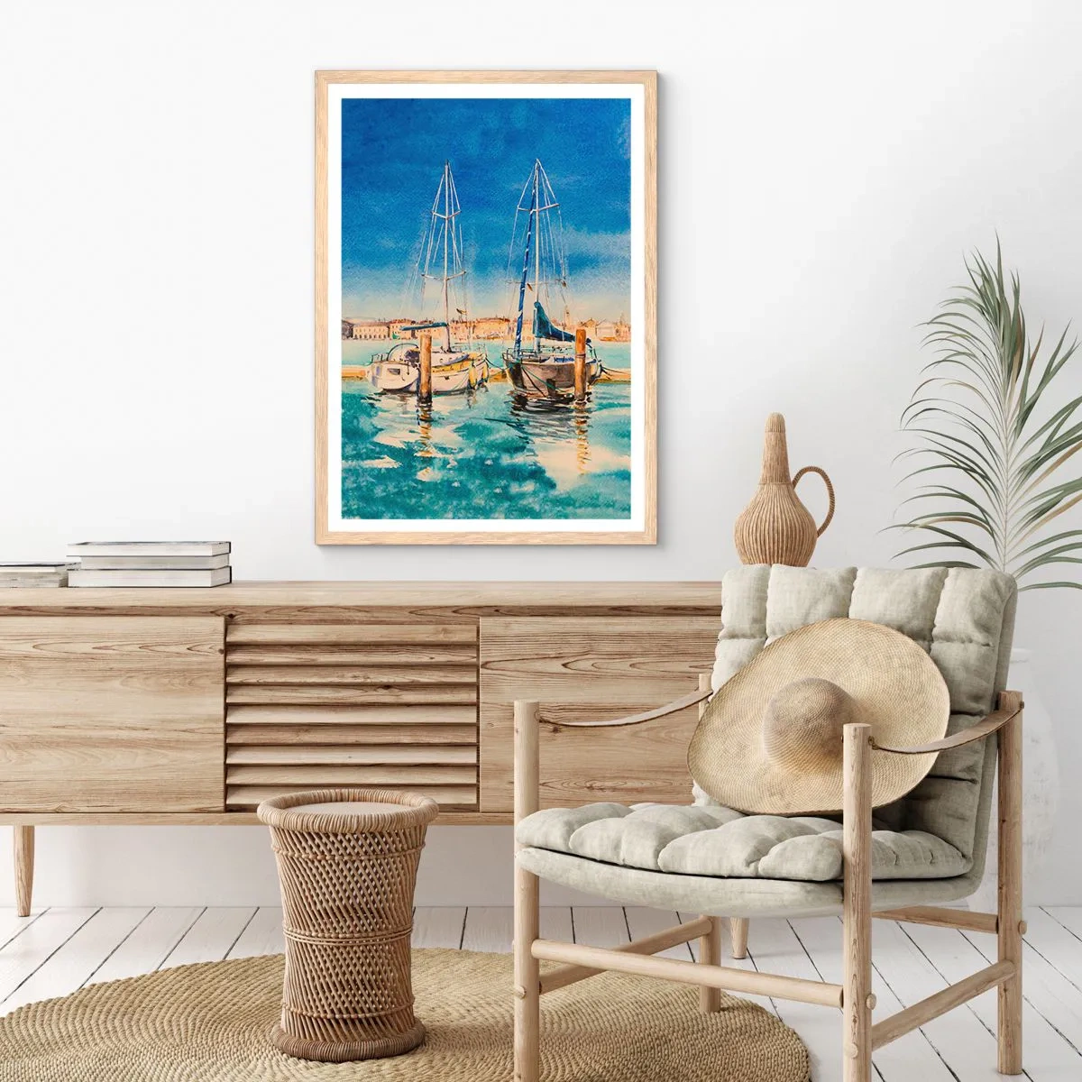 Poster in einem Rahmen aus heller Eiche - Sonnige Lagune - 50x70 cm