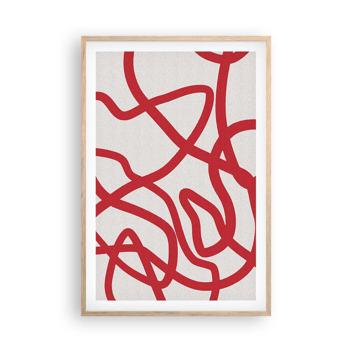 Poster in einem Rahmen aus heller Eiche - Rot auf Weiß - 61x91 cm
