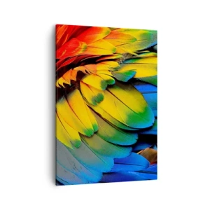 Bild auf Leinwand - Leinwandbild - Eine Nahaufnahme der bunten Federn eines Papageis - 50x70cm - Paradiesvogel - Moderne Wanddekoration für Wohnzimmer und Schlafzimmer ARTTOR