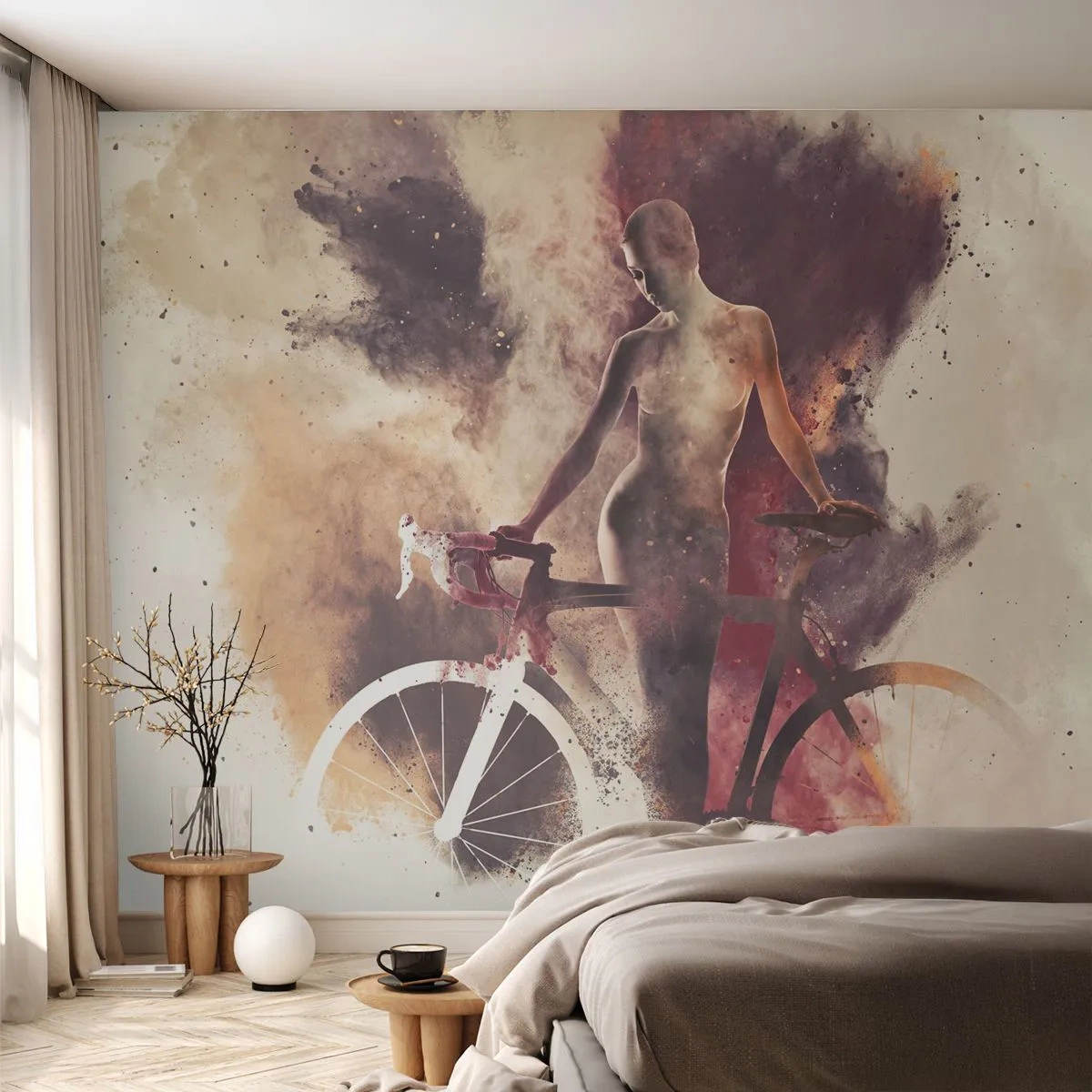 Selbstklebende Fototapete Deluxe Sticker - Eine Fahrradseele in Marmorformen - Abstraktion, Frau, Fahrrad - 150x105 cm