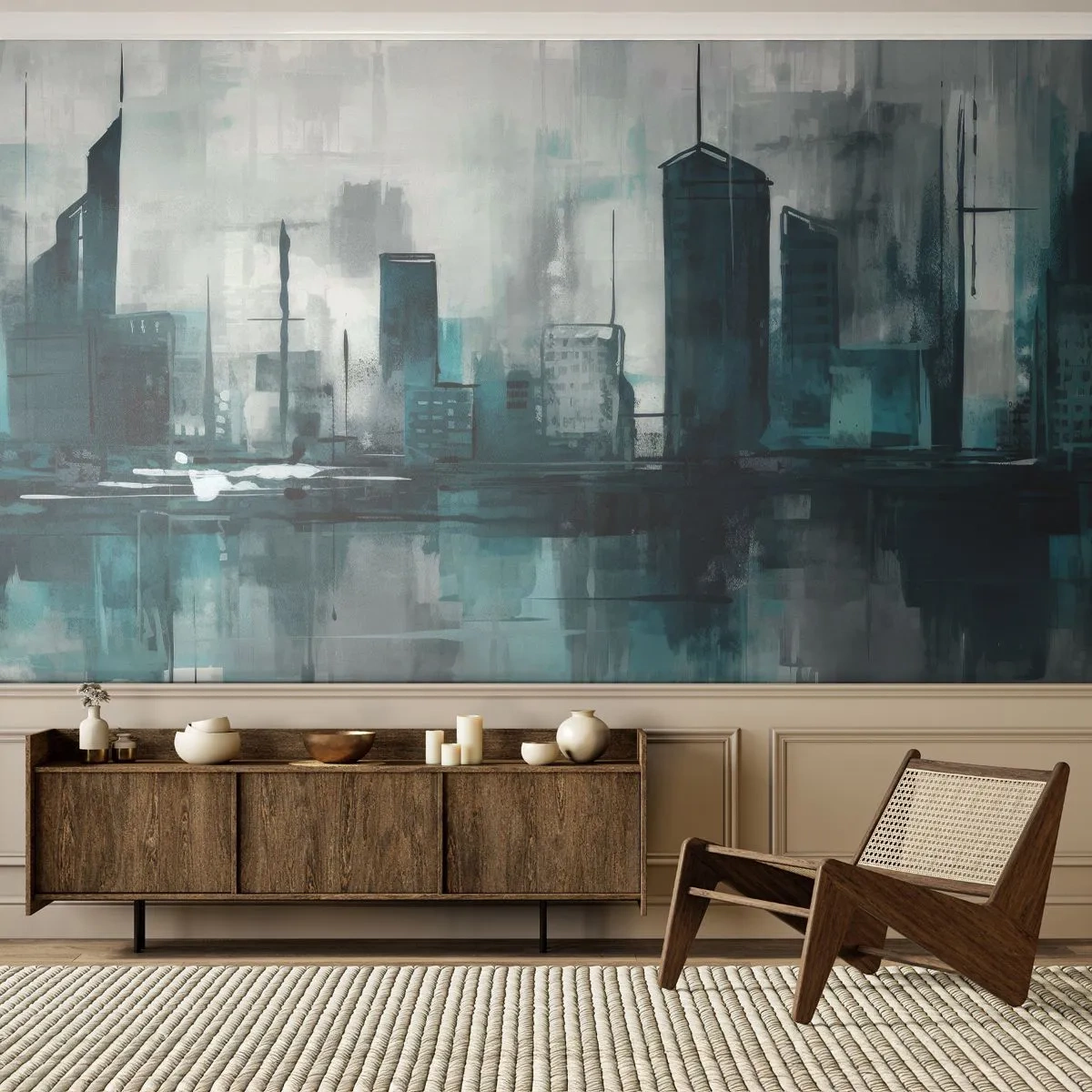 Selbstklebende Fototapete Deluxe Sticker - Eine Stadt in der Farbe des Regens - Stadt, Die Architektur, Stück - 400x280 cm
