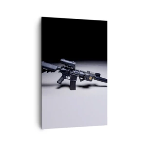 Bild auf Leinwand - Leinwandbild - Ein modernes Gewehr in Schwarz auf dunklem Hintergrund - 80x120cm - dunkler Ritter - Moderne Wanddekoration für Wohnzimmer und Schlafzimmer ARTTOR