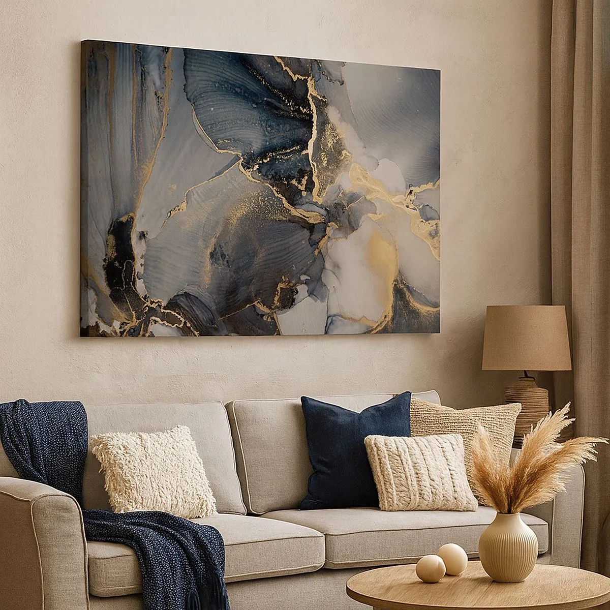 Bild auf Leinwand - Leinwandbild - Abstraktes Gold und Grau auf Leinwand - 70x50cm - Leben aus Stein - Moderne Wanddekoration für Wohnzimmer und Schlafzimmer ARTTOR