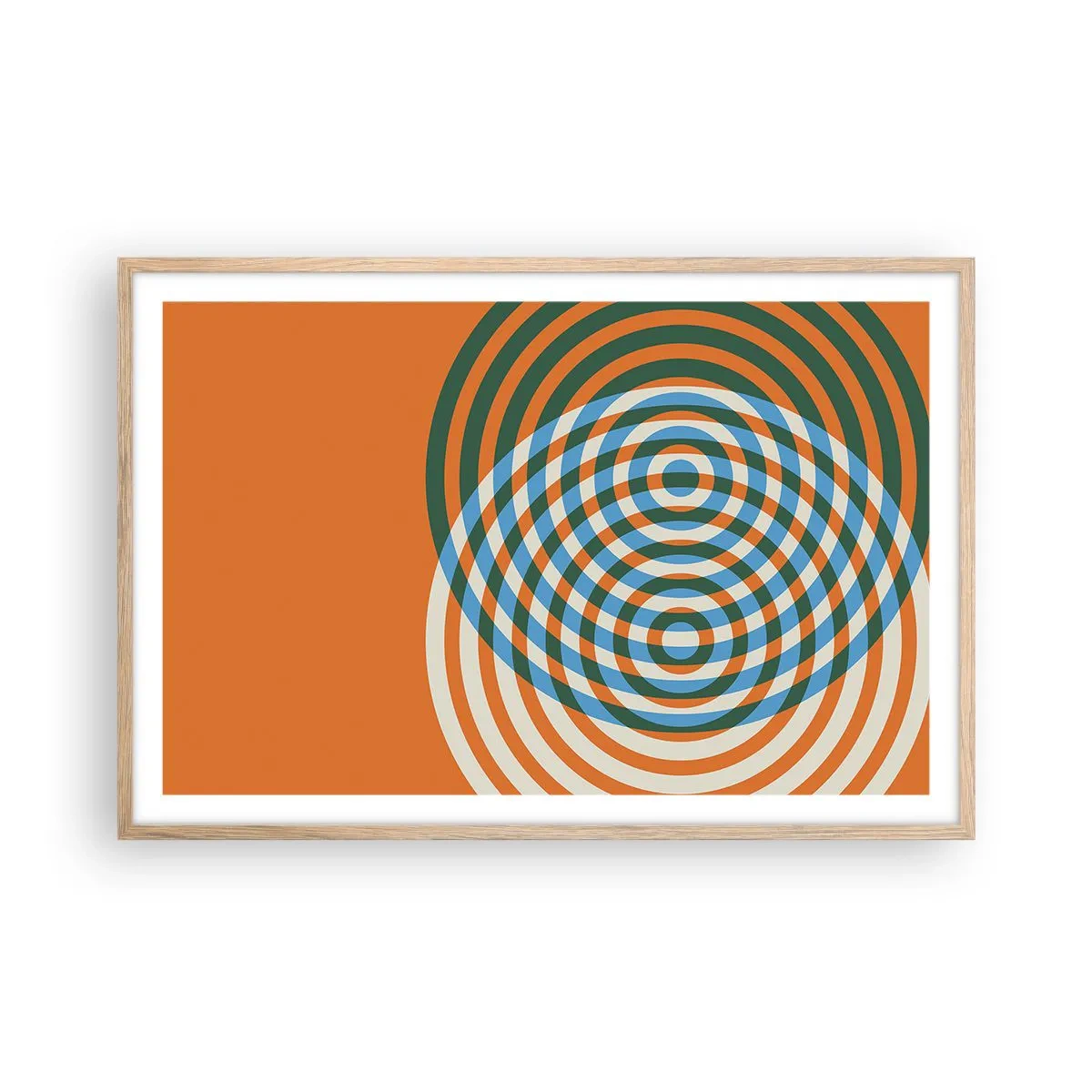 Poster in einem Rahmen aus heller Eiche - Abstrakte kreisförmige Variation - 91x61 cm