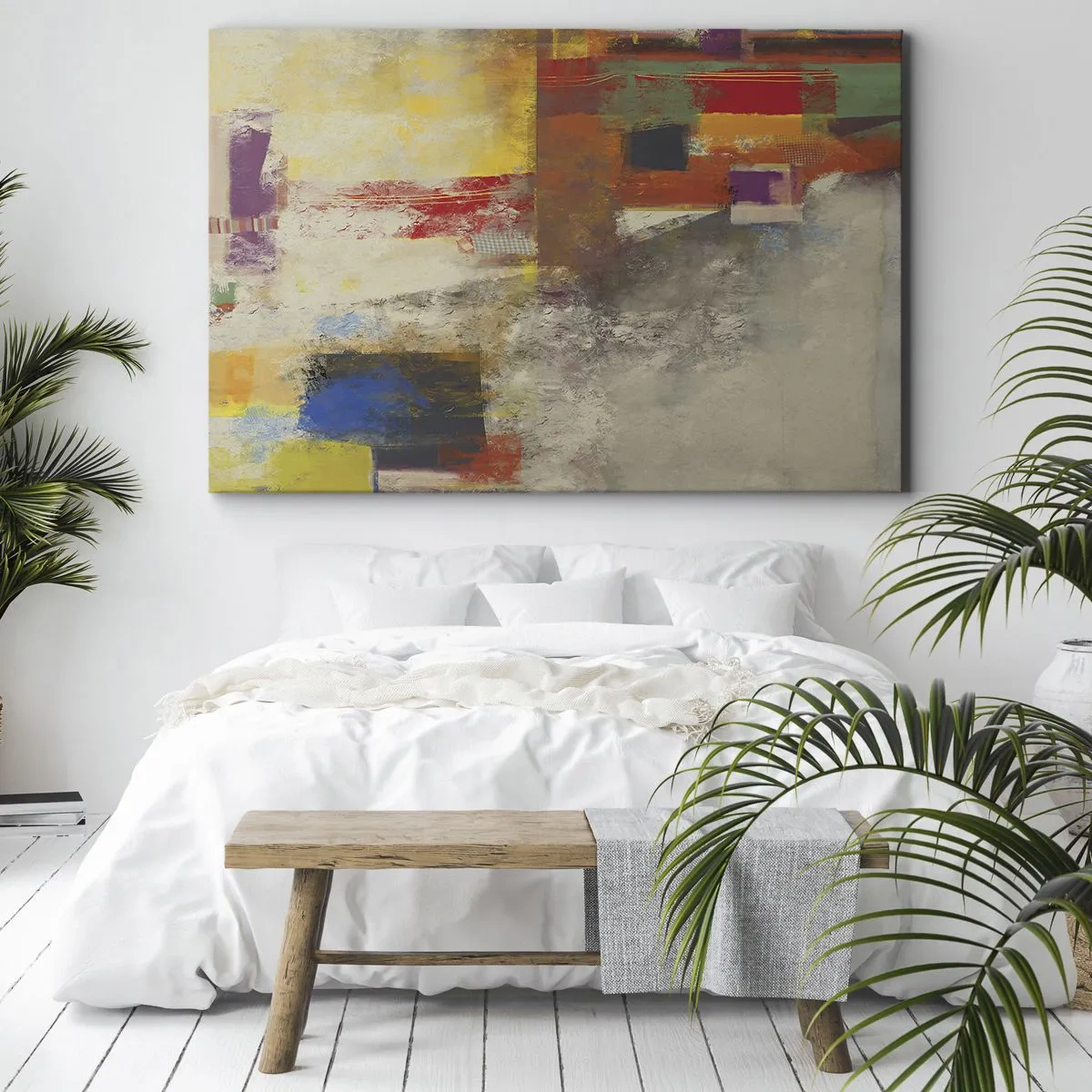 Bild auf Leinwand - Leinwandbild - Bunte Abstraktion mit geometrischen Formen - 70x50cm - Geometrie der Farben - Moderne Wanddekoration für Wohnzimmer und Schlafzimmer ARTTOR