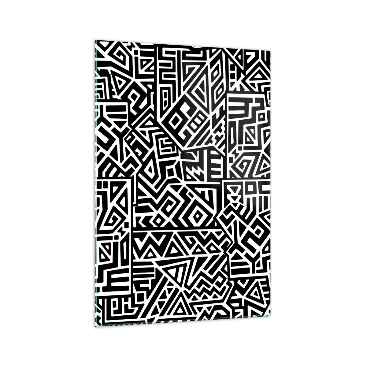 Glasbild - Bild auf glas - Schwarz-weiße geometrische Muster, inspiriert von der präkolumbianischen Kultur - 70x100cm - Präkolumbianische Komposition - Moderne Wanddekoration für Wohnzimmer und Schlafzimmer ARTTOR