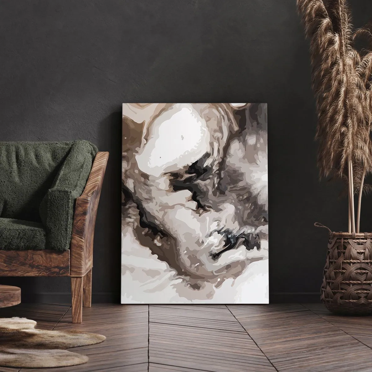 Bild auf Leinwand - Leinwandbild - Abstraktes Muster in Braun- und Weißtönen - 50x70cm - Die Geburt einer Galaxie - Moderne Wanddekoration für Wohnzimmer und Schlafzimmer ARTTOR