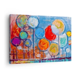 Bild auf Leinwand - Leinwandbild - Bunte abstrakte Bäume auf blauem Hintergrund - 70x50cm - Wunder am Stiel - Moderne Wanddekoration für Wohnzimmer und Schlafzimmer ARTTOR