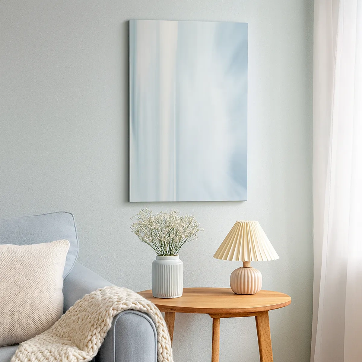 Bild auf Leinwand - Leinwandbild - Eine minimalistische Landschaft in zarten Blautönen - 50x70cm - Frieden bis zum Horizont - Moderne Wanddekoration für Wohnzimmer und Schlafzimmer ARTTOR