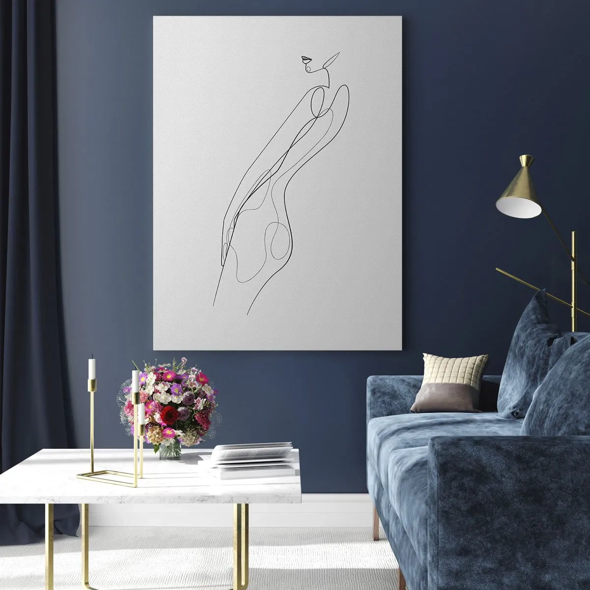 Glasbild - Bild auf glas - Eine minimalistische Linie, die eine weibliche Silhouette darstellt - 50x70cm - Bloß ein Versprechen - Moderne Wanddekoration für Wohnzimmer und Schlafzimmer ARTTOR
