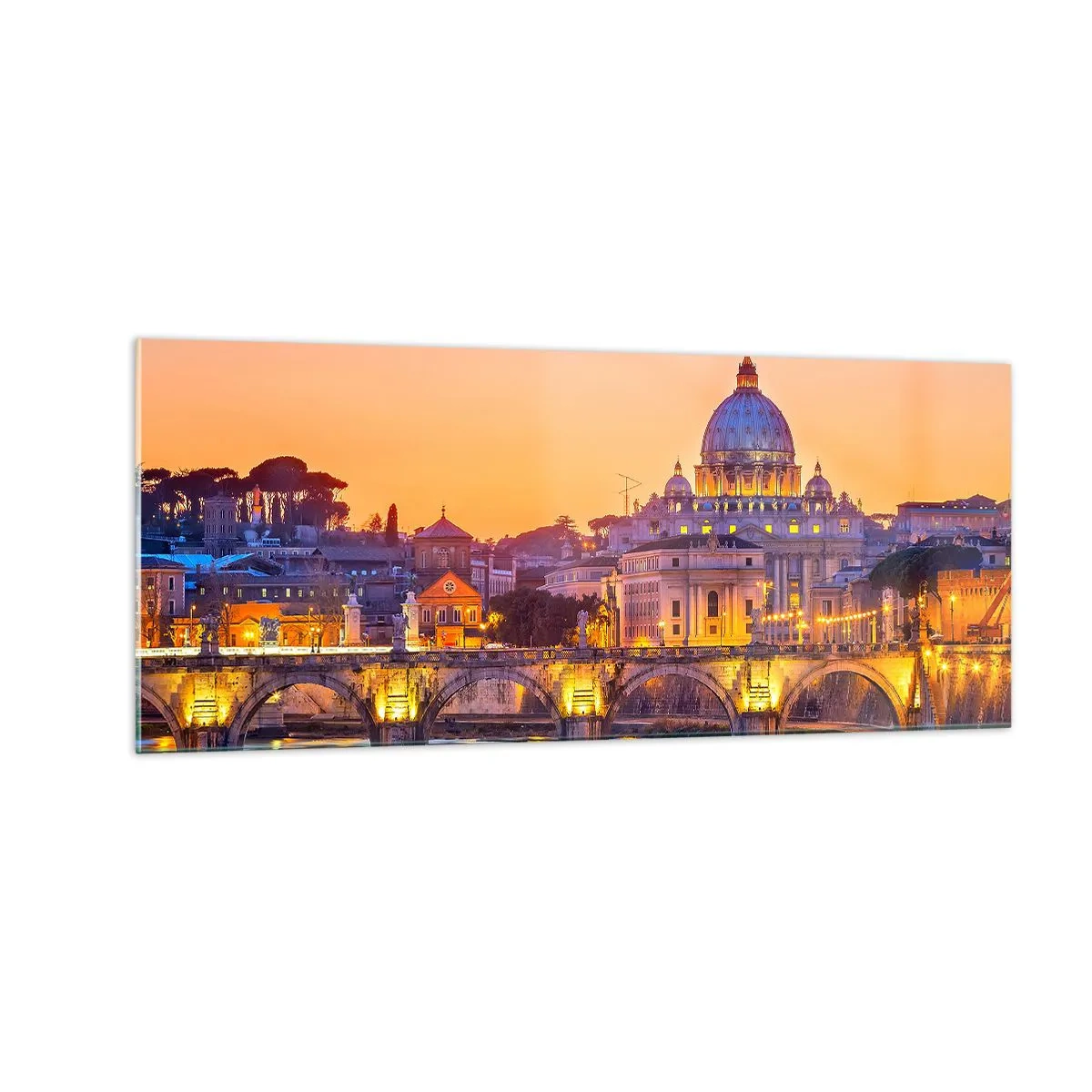 Glasbild - Bild auf glas - Sonnenuntergang über der ewigen Stadt - 100x40 cm