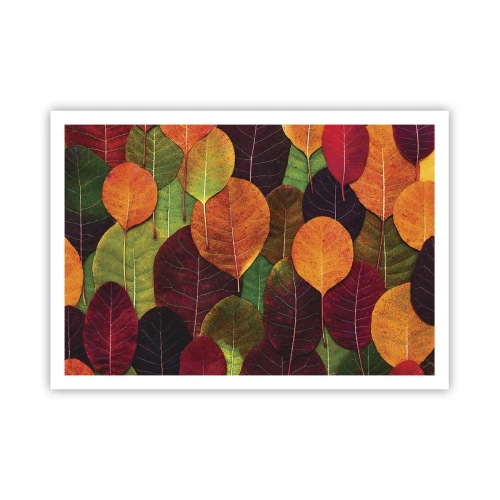 Poster - Bunte Blätter in einem herbstlichen Muster angeordnet - 100x70cm - Herbstmosaik - Moderne Wanddekoration für Wohnzimmer und Schlafzimmer ARTTOR
