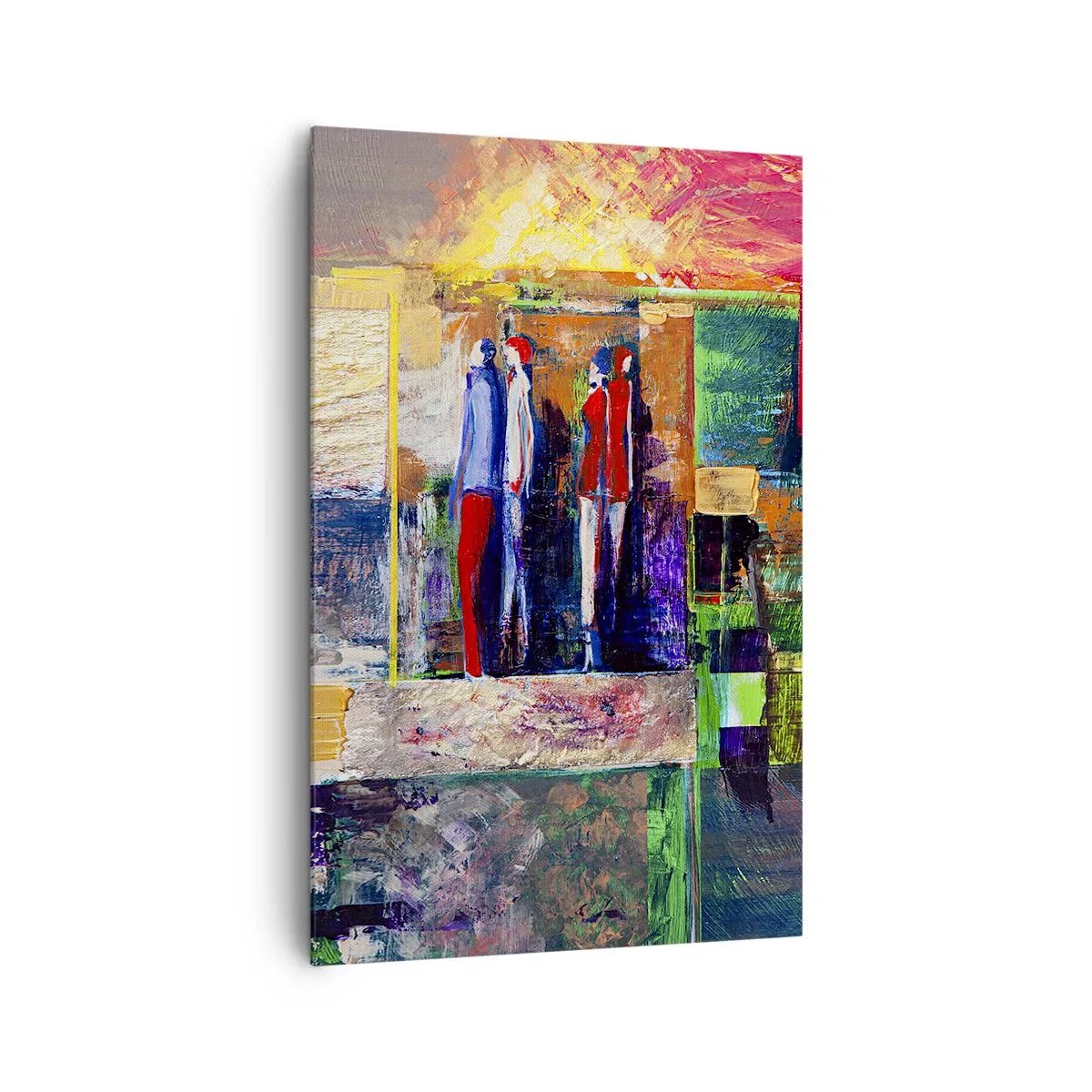 Bild auf Leinwand - Leinwandbild - Abstrakte Komposition mit Figuren und geometrischen Mustern - 80x120cm - Beziehungen und Emotionen - Moderne Wanddekoration für Wohnzimmer und Schlafzimmer ARTTOR