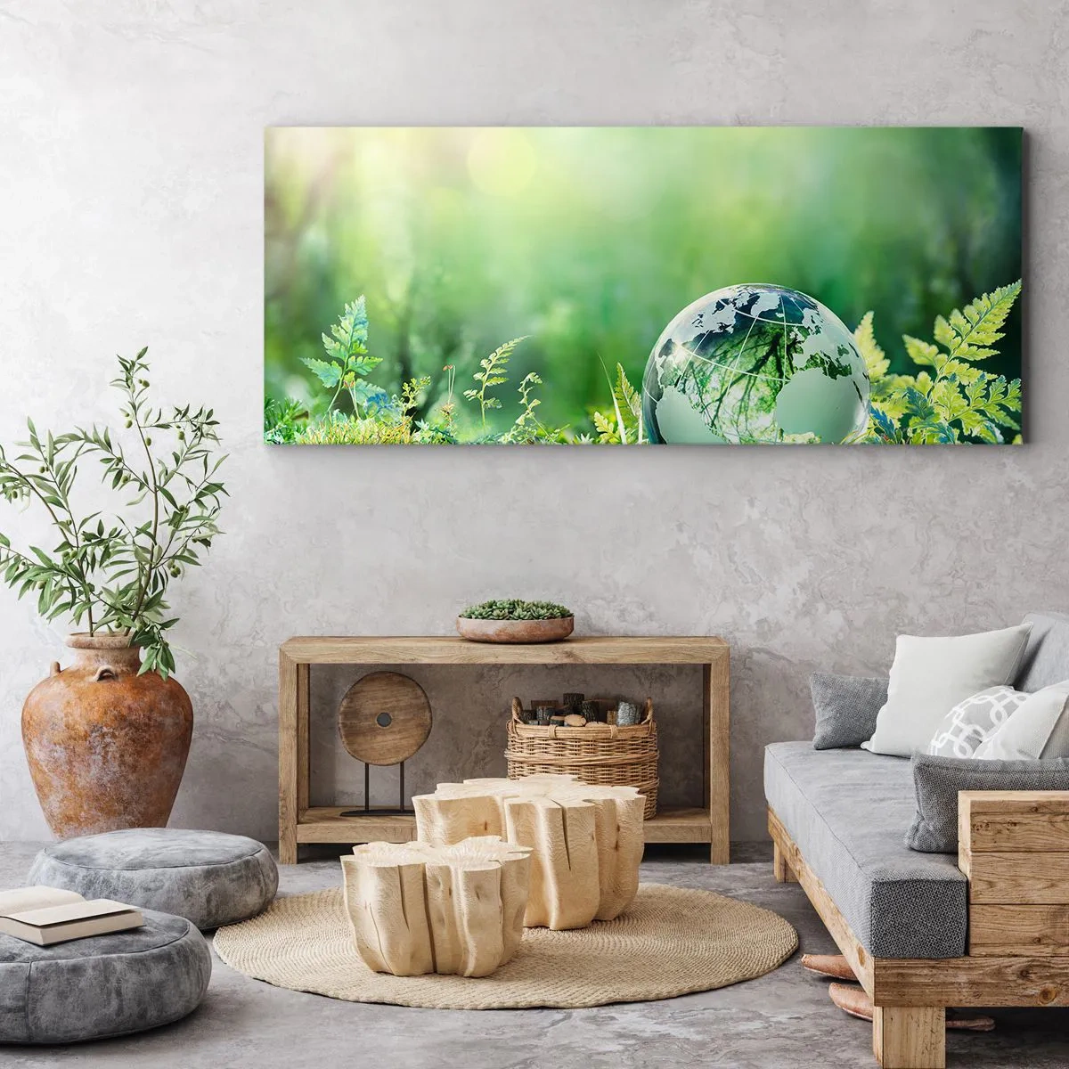 Bild auf Leinwand - Leinwandbild - Eine Kristallkugel im Grün der Natur - 120x50cm - Der grüne Planet - Moderne Wanddekoration für Wohnzimmer und Schlafzimmer ARTTOR