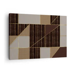 Bild auf Leinwand - Leinwandbild - Geometrische Muster in Brauntönen mit goldenen Linien - 70x50cm - Ein Mosaik aus Braun und Gold - Moderne Wanddekoration für Wohnzimmer und Schlafzimmer ARTTOR
