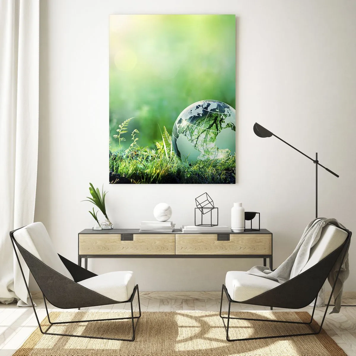 Glasbild - Bild auf glas - Eine Kristallkugel im Grün der Natur - 70x100cm - Der grüne Planet - Moderne Wanddekoration für Wohnzimmer und Schlafzimmer ARTTOR