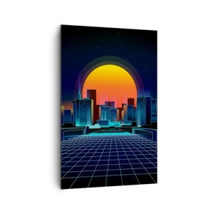 Bild auf Leinwand - Leinwandbild - Futuristische Skyline im Neon-Stil - 80x120cm - Willst du immer noch zu Real gehen? - Moderne Wanddekoration für Wohnzimmer und Schlafzimmer ARTTOR